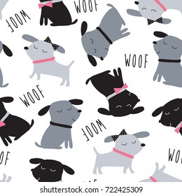 seamless cute dogs animal pattern vector illustration