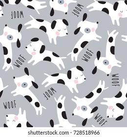 seamless cute dogs animal pattern vector illustration