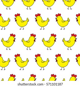 Seamless cute doodle with chicken design