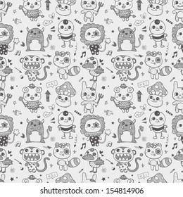 seamless cute doodle monster pattern background