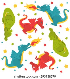 Seamless cute dragons pattern