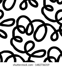 Seamless cute drawings with pencils pattern for girls, boys, clothes. Hand made random pencil lines for textile and fabric print. Fashion style black and white simple background texture.