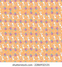 seamless cute easter rabbit and gifts pattern
