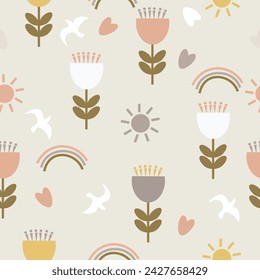 Ilustración vectorial de fondo de patrón de flores abstractas elegantes sin costuras para la tarjeta de embalaje de papel pintado de tela de moda y diseño de impresión
