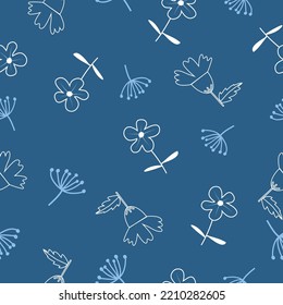 Seamless cute elegant flowers  pattern on blue background  for wallpaper,gift wrapping,packaging seamless vector background design.