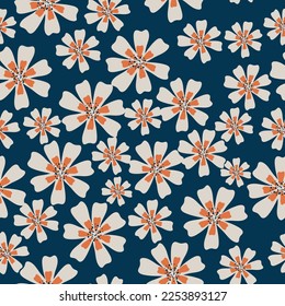 Seamless cute elegant flowers  pattern on blue background minimal background for fashion fabric wallpaper wrapping  and print design
