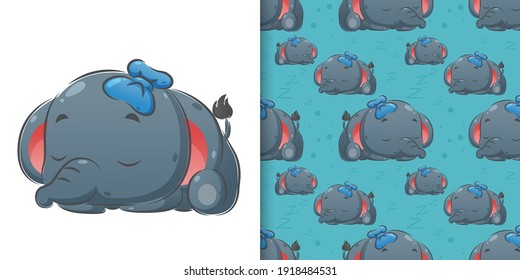 The seamless of the cute elephant is sleeping in the watercolor illustration