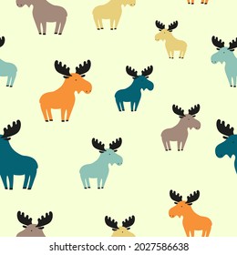Seamless cute elk pattern. Colorful print for kids.