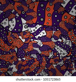 Seamless Cute fabric pattern. Abstract doodles pattern. - stock. Vector design. Pattern black, violet and orange on colors. It can be used on mug prints, baby apparels, wallpaper, wrapping boxes etc.