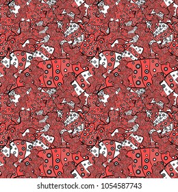 Seamless Cute fabric pattern. Abstract doodles pattern. Vector illustration. - stock. Nice background. Pink, black and white on colors.