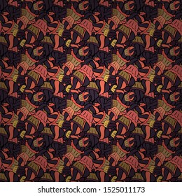 Seamless Cute fabric pattern. Abstract doodles pattern. Orange, black and brown on colors. - stock. Vector illustration. Nice background.