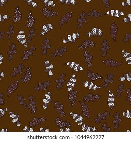 Seamless Cute fabric pattern. Pattern brown, black and white on colors. Vector sketch. Abstract doodles pattern. It can be used on mug prints, baby apparels, wallpaper, wrapping boxes etc. - stock.