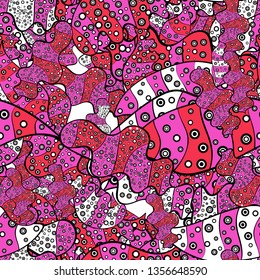 Seamless Cute fabric pattern. Nice background. Vector illustration. Abstract doodles pattern. - stock. Pink, black and white on colors.