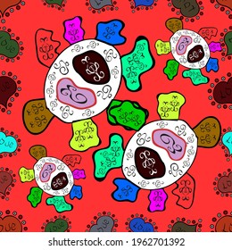 Seamless Cute fabric pattern. Nice background. - stock. Vector illustration. Red, white and green on colors. Abstract doodles pattern.