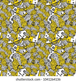 Seamless Cute fabric pattern. - stock. Abstract doodles pattern. It can be used on mug prints, baby apparels, wallpaper, wrapping boxes etc. Pattern black, yellow and gray on colors. Vector sketch.