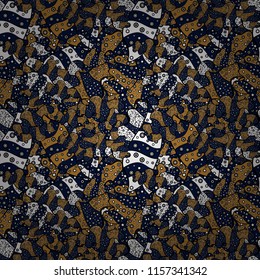 Seamless Cute fabric pattern. - stock. Abstract doodles pattern. Black, blue, beige, white and gray on colors. Vector illustration. Nice background.