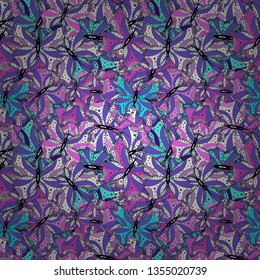 Seamless Cute fabric pattern. - stock. Abstract doodles pattern. Vector illustration. Nice background. White, violet and black on colors.