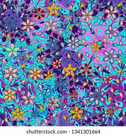 Seamless Cute fabric pattern. Vector sketch. It can be used on mug prints, baby apparels, wallpaper, wrapping boxes etc. Abstract doodles pattern. - stock. Pattern black, blue and violet on colors.