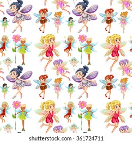 Seamless cute fairies flying  illustration