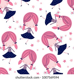 seamless cute fairy girl pattern vector illustration