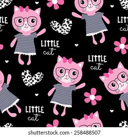 seamless cute fashion cat pattern vector illustration