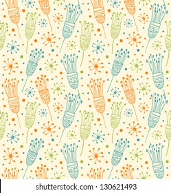Seamless cute floral pattern. Abstract background with stylized flowers. Decorative doodle fabric texture