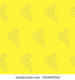 Impresionante adorable patrón floral de flores de dibujos animados sobre un fondo amarillo. Ilustración del vector