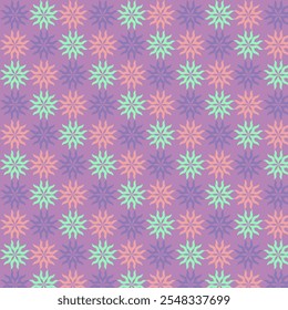 A seamless cute floral pattern featuring pastel-colored flowers on a purple background. This abstract design is ideal for wallpapers, textile designs, gift wraps, scrapbooking.