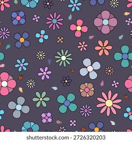 Seamless Cute Floral Pattern With Ladybugs