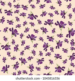 Seamless cute floral pattern. Purple flower wallpaper. Vector background illustration