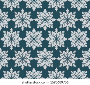 Seamless cute floral vector. Flower pattern on blue background Vintage decorative elements. Hand drawn background. Islam, Arabic, Indian motifs. Perfect for printing on fabric or paper, wallpaper tile