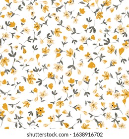 Seamless cute floral vector pattern background.Small colorful flowers. White background.