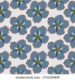 Seamless cute floral vector pattern. Flat botanical ornament with minimalistic elements in soft palette. Simple vector repeating texture. Modern swatch.