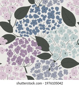 Seamless cute floral vector pattern with hydrangea. Flower hand drawn background. Seamless pattern with spring flowers. Floral pattern for wallpaper or fabric.