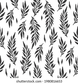Seamless cute floral vector pattern with plant and flowers. Flower background.
