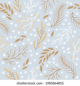 Seamless cute floral vector pattern with plant and flowers. Flower background.