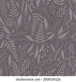Seamless cute floral vector pattern with plant and flowers. Flower background.