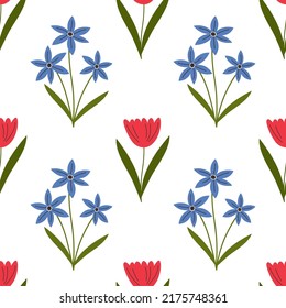 Seamless cute floral vector pattern background. Flower pattern on white background EPS