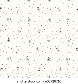 seamless  cute flower with dots,floral vector pattern background