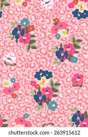 seamless cute flower mix and leopard background vector pattern 1