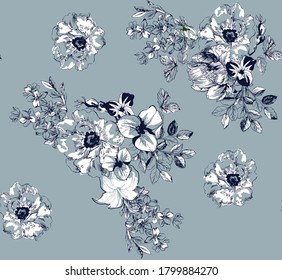 seamless cute flower pattern on grey background