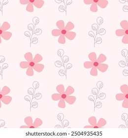 Patrón lindo inconsútil de la flor en el Vector rosado del fondo. Patrón floral simple.
