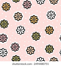 Diseño de flores lindas sin costuras con color brillante, Ilustración vectorial, patrón de repetición sin costuras con flores sobre fondo rosa.
