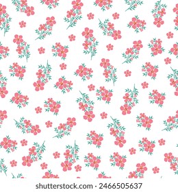 seamless cute flowers pattern. Delicate petals and vibrant blossoms create an artistic and vintage botanical illustration. Perfect for wallpaper, fabric, wrapping paper and more.