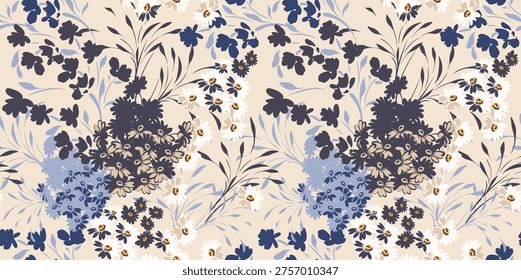 Seamless cute flowers pattern design. Hand draw floral patterk background