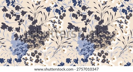 Seamless cute flowers pattern design. Hand draw floral patterk background