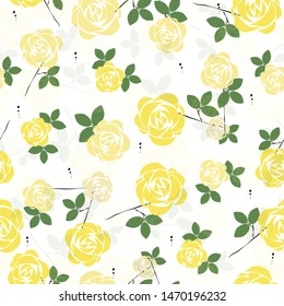 Seamless cute flowers pattern with yellow rose background vector illustration for design