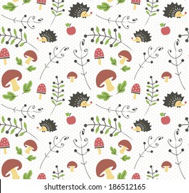 Seamless Cute Forest Hedgehog Pattern