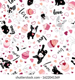 Seamless Cute French Bulldog Seamless Vector Pattern