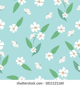 Seamless cute fresh floral pattern background vector illustration for design

